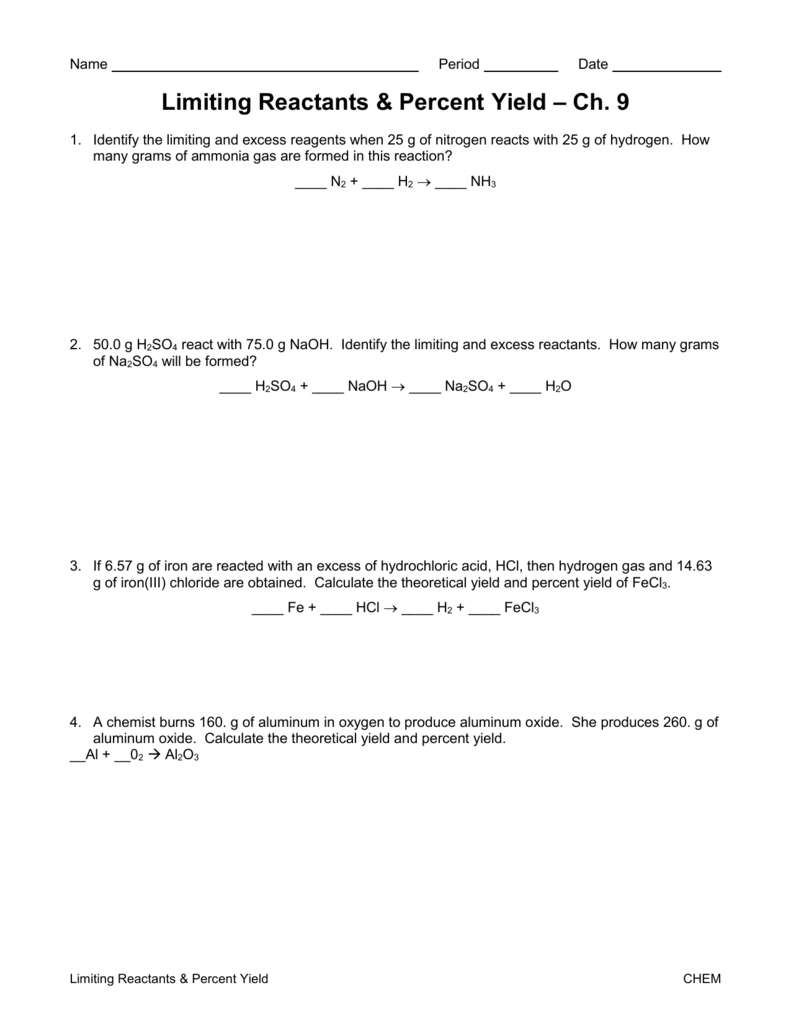 25 Limiting Reactant Worksheet Answers Worksheet Resource Plans