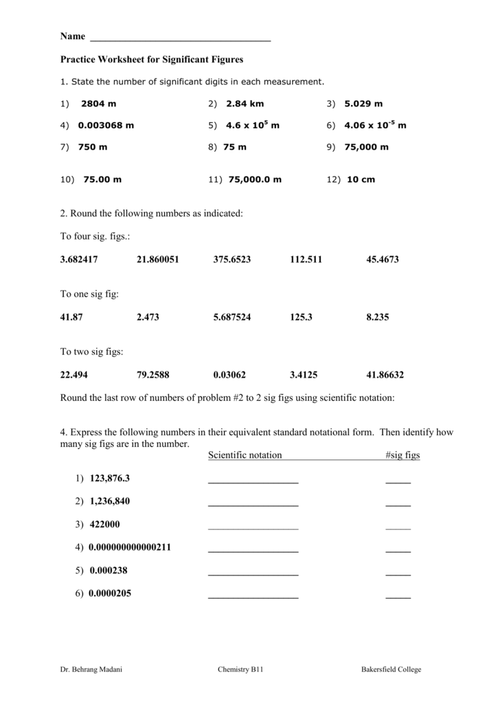 27 Chemistry Significant Figures Worksheet Answers Worksheet Project List