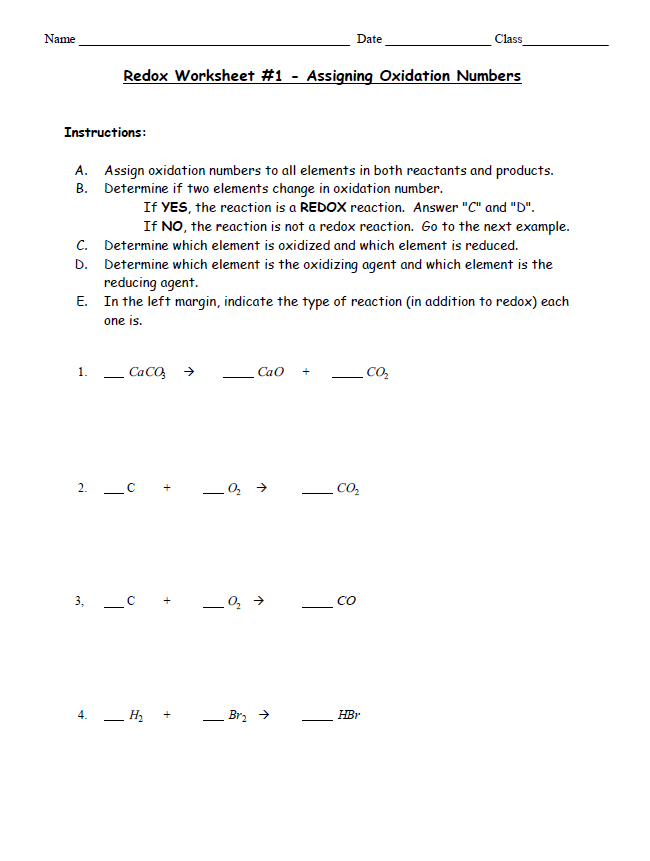 27 Oxidation Reduction Worksheet Answers Worksheet Information