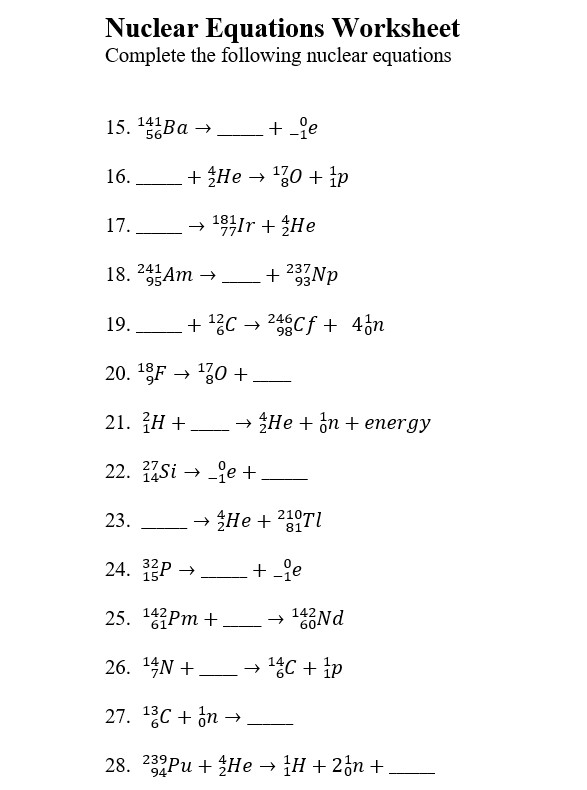 28 Nuclear Equations Worksheet Answers Worksheet Information