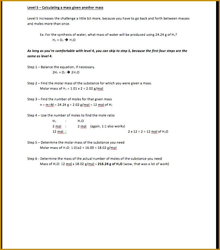 3 Mole Calculation Worksheet FabTemplatez