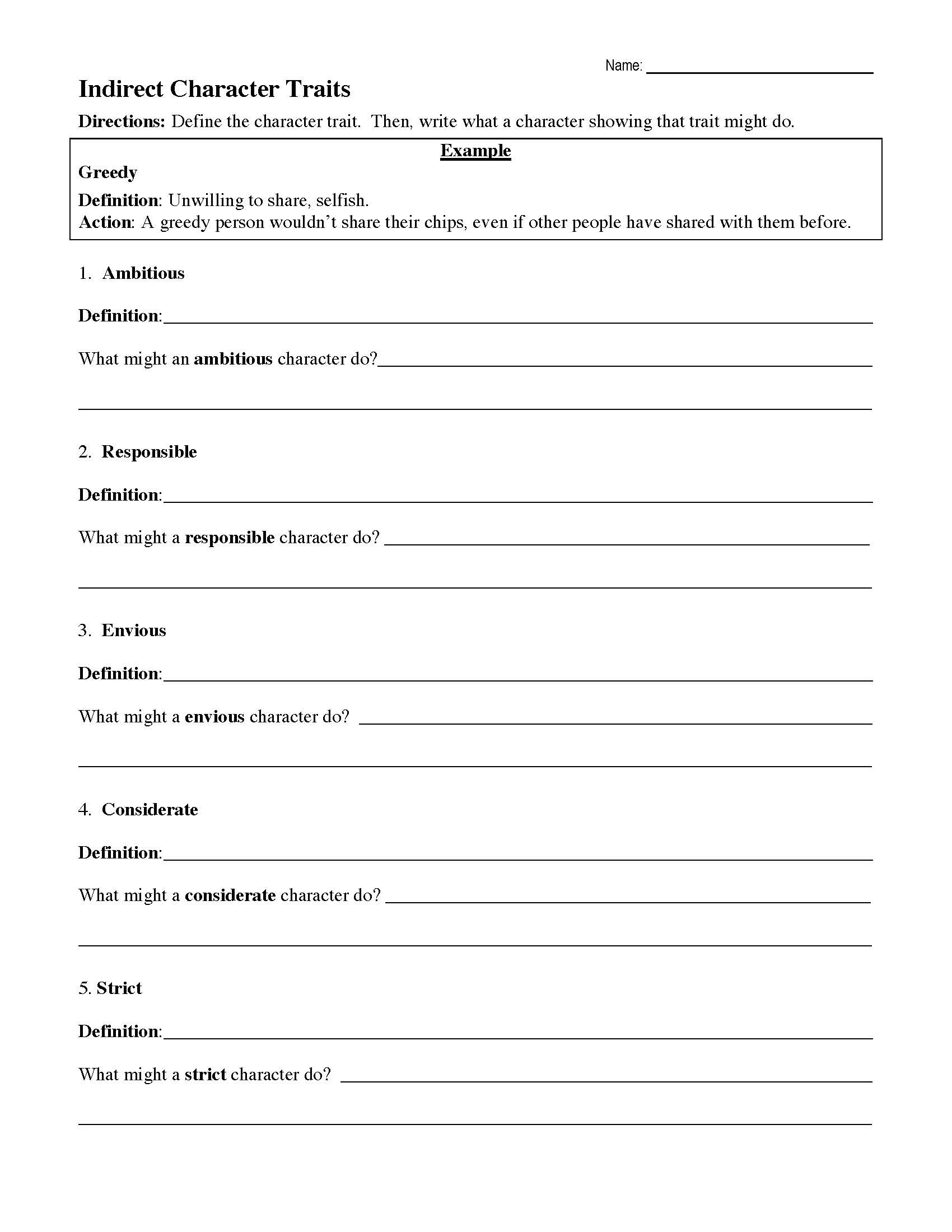 30 Character Traits Worksheet 3rd Grade Education Template