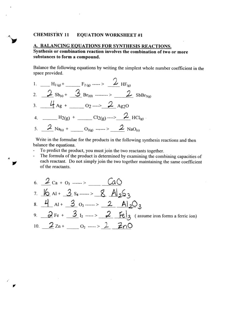 30 Chemistry Unit 7 Worksheet 3 Write Balanced Chemical Equations 