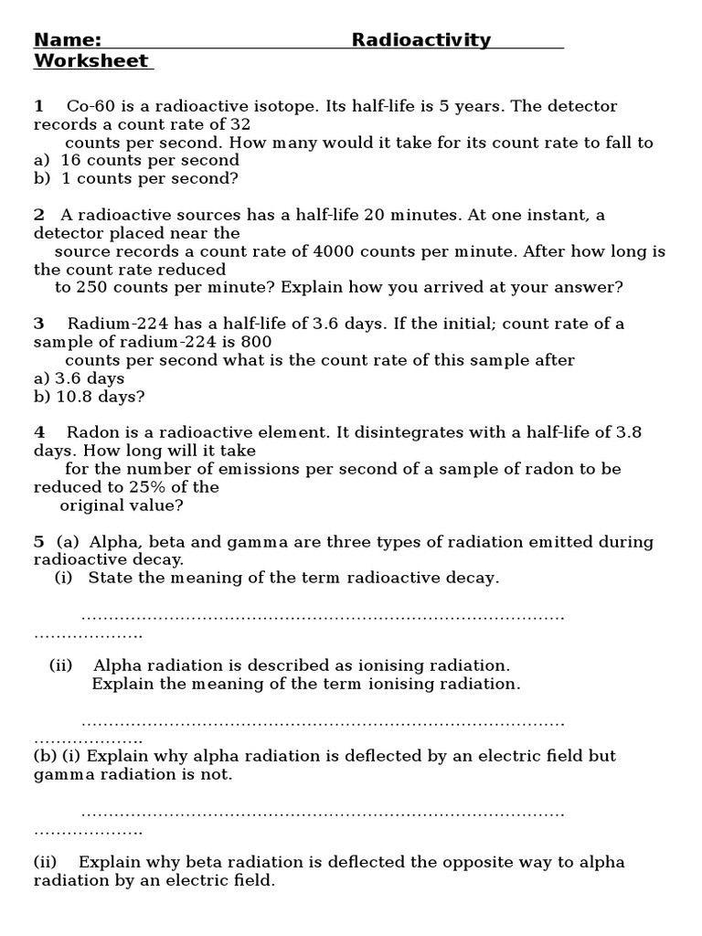 30 Radioactive Decay Worksheet Answers Education Template