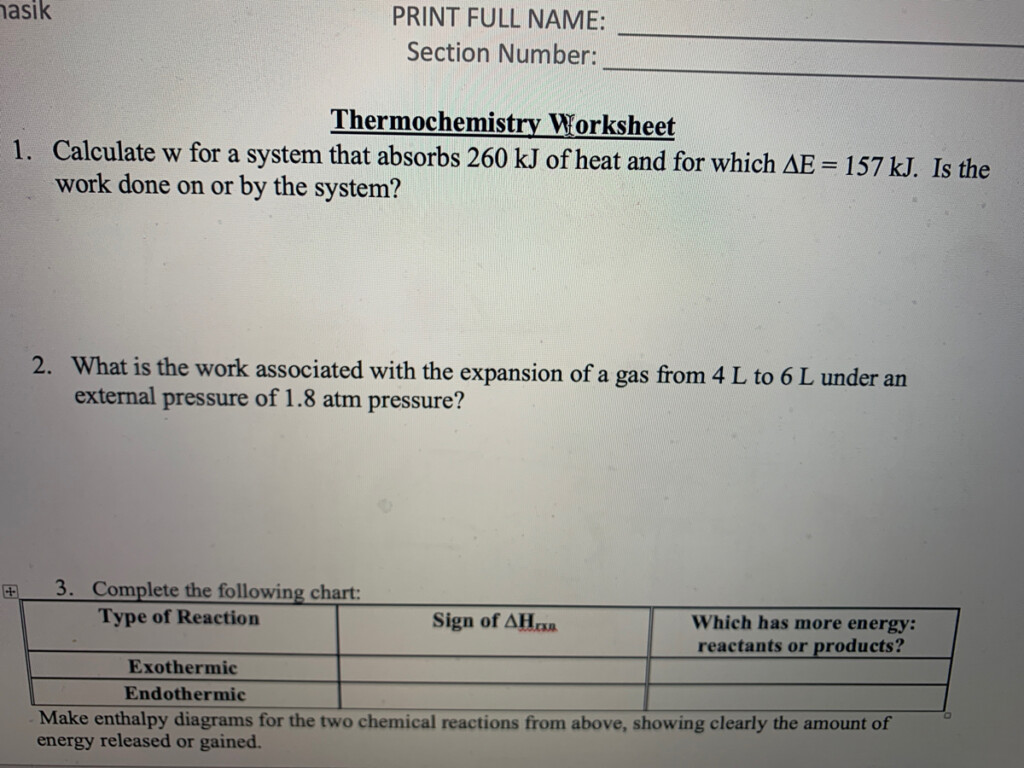 30 Thermochemistry Problems Worksheet Number One Answers Support 