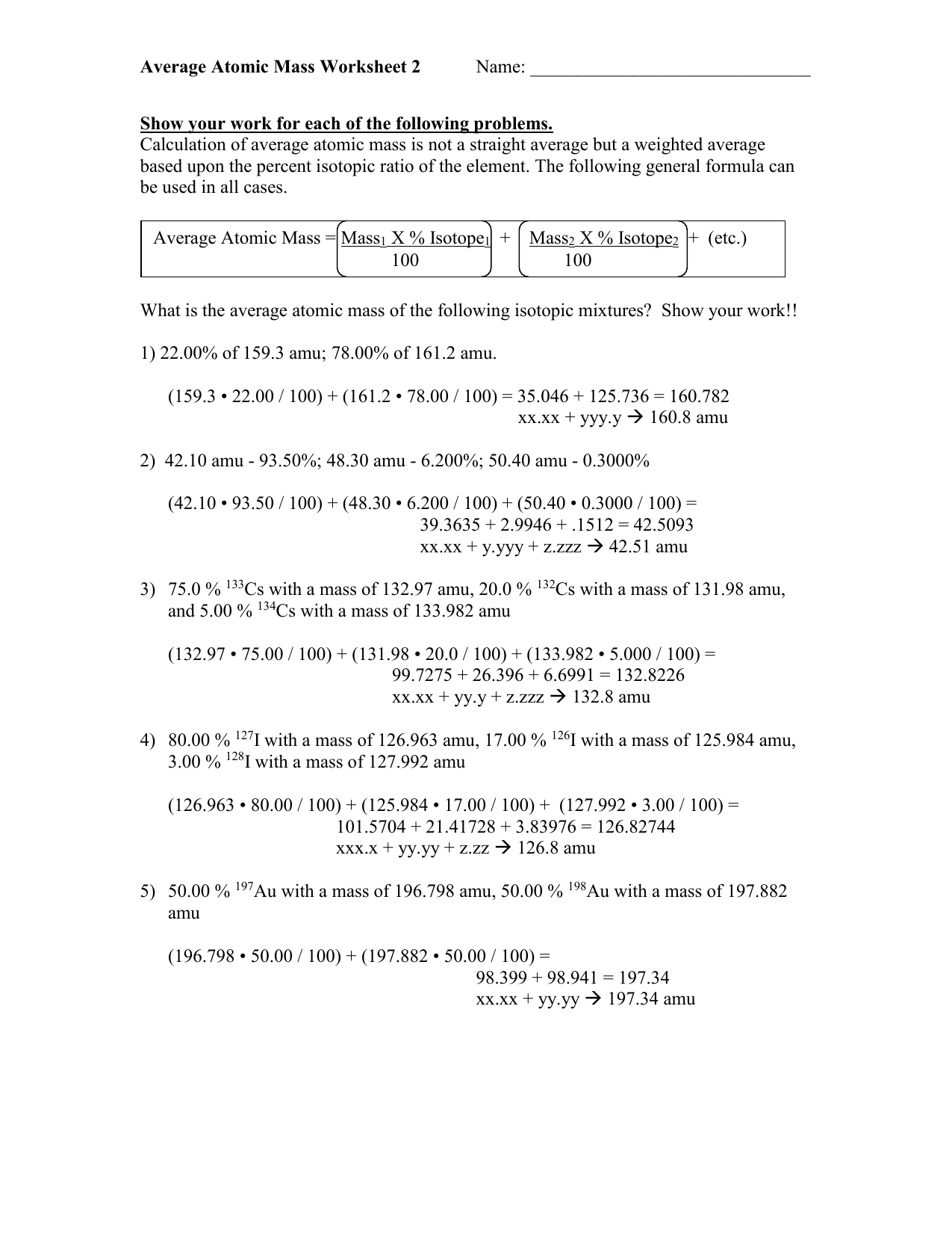 31 Calculating Average Atomic Mass Worksheet Ekerekizul