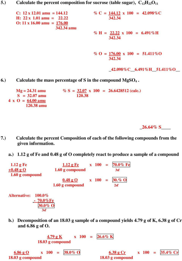 31 Percent Composition Worksheet Answers Education Template