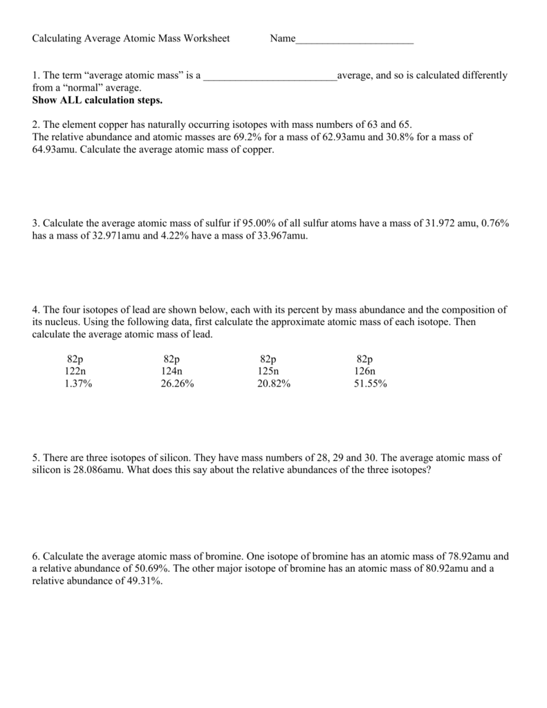 32 Average Atomic Mass Worksheet Answer Key Worksheet Resource Plans