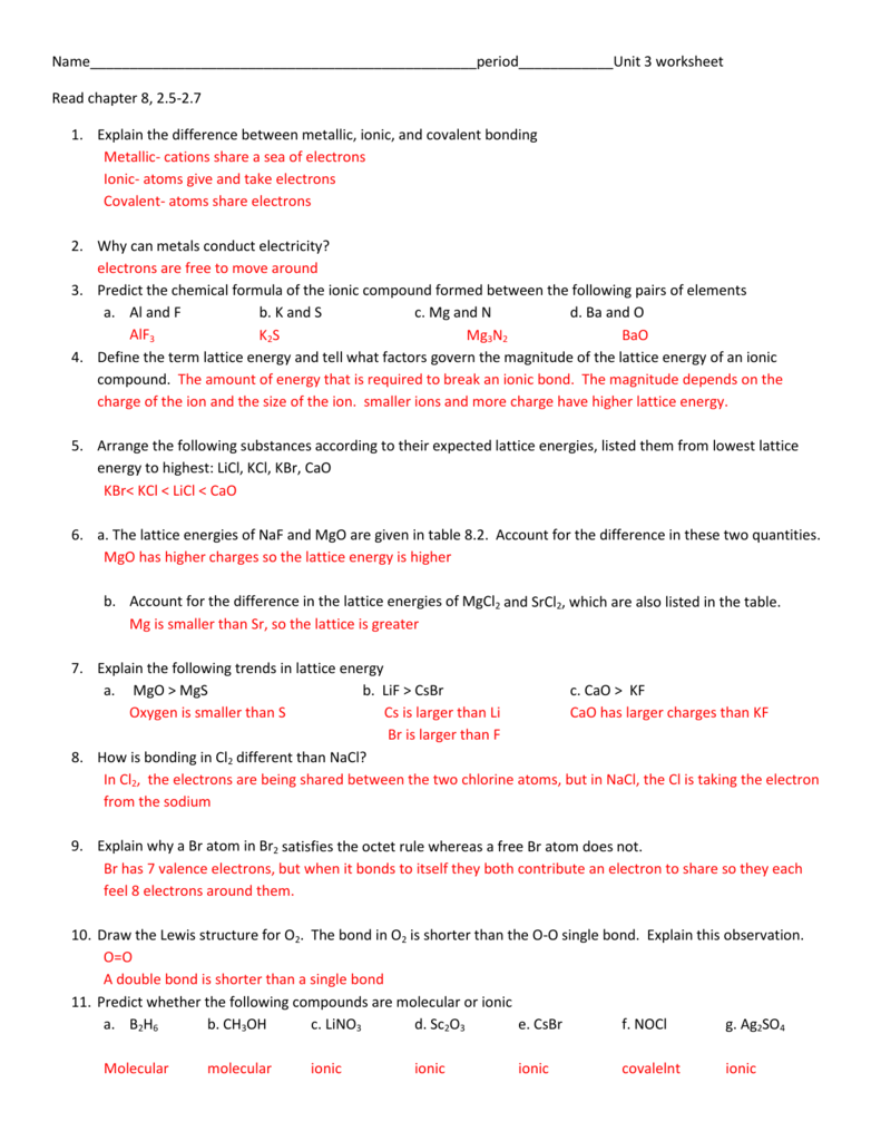 35 Chemistry Chapter 7 Ionic And Metallic Bonding Worksheet Answers