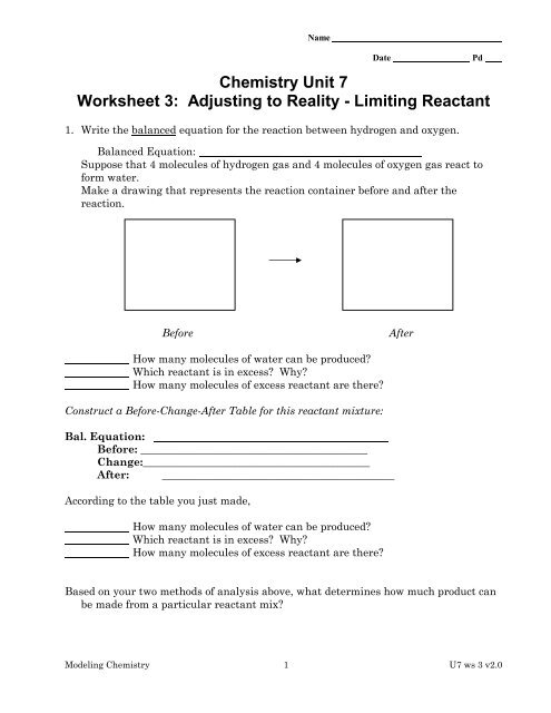 35 Chemistry Unit 7 Worksheet 3 Write Balanced Chemical Equations