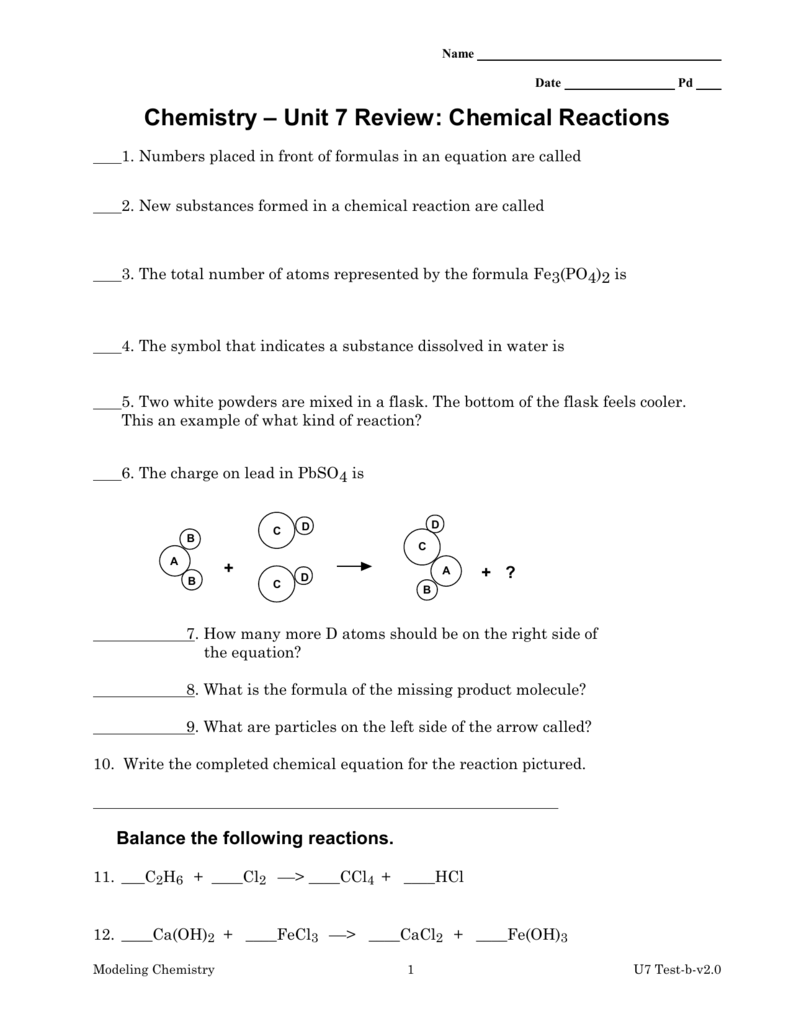 35 Chemistry Unit 7 Worksheet 3 Write Balanced Chemical Equations 