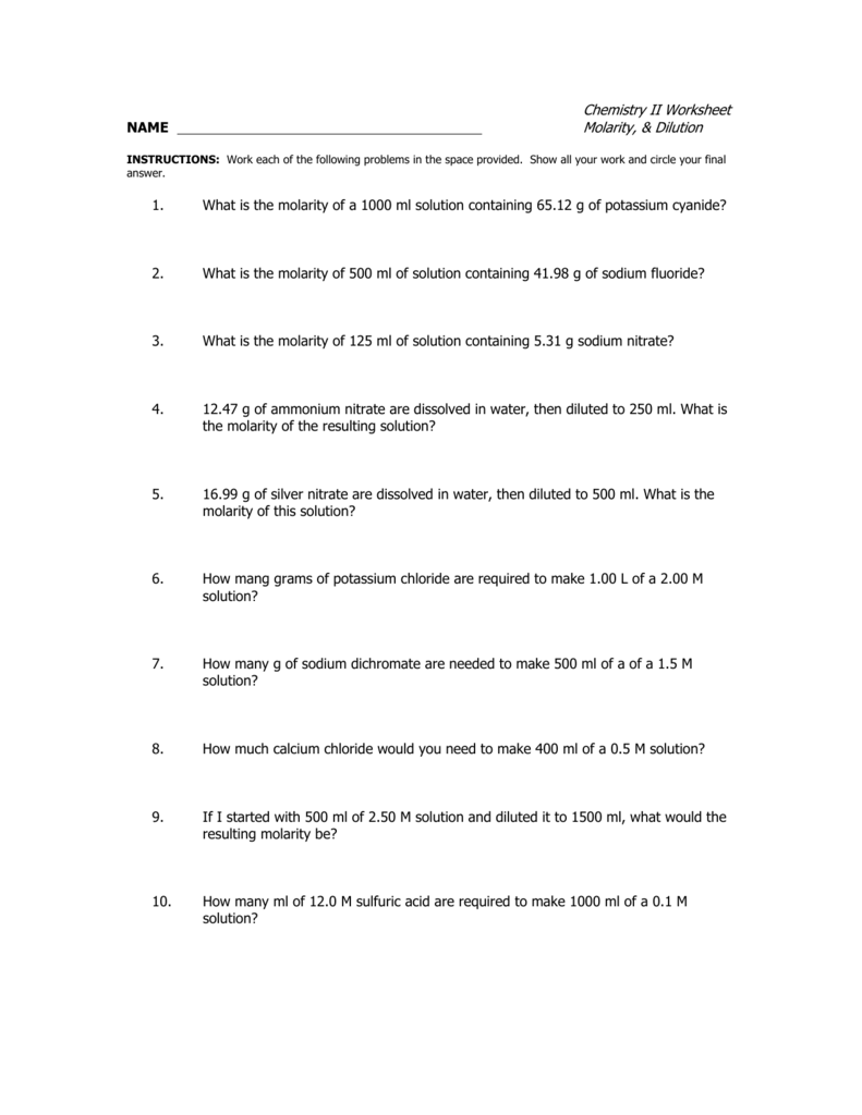 35 Molarity Worksheet Answers Chemistry Notutahituq Worksheet Information