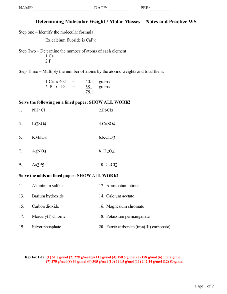 36 Molecular Mass And Percent Composition Worksheet Answers Combining 