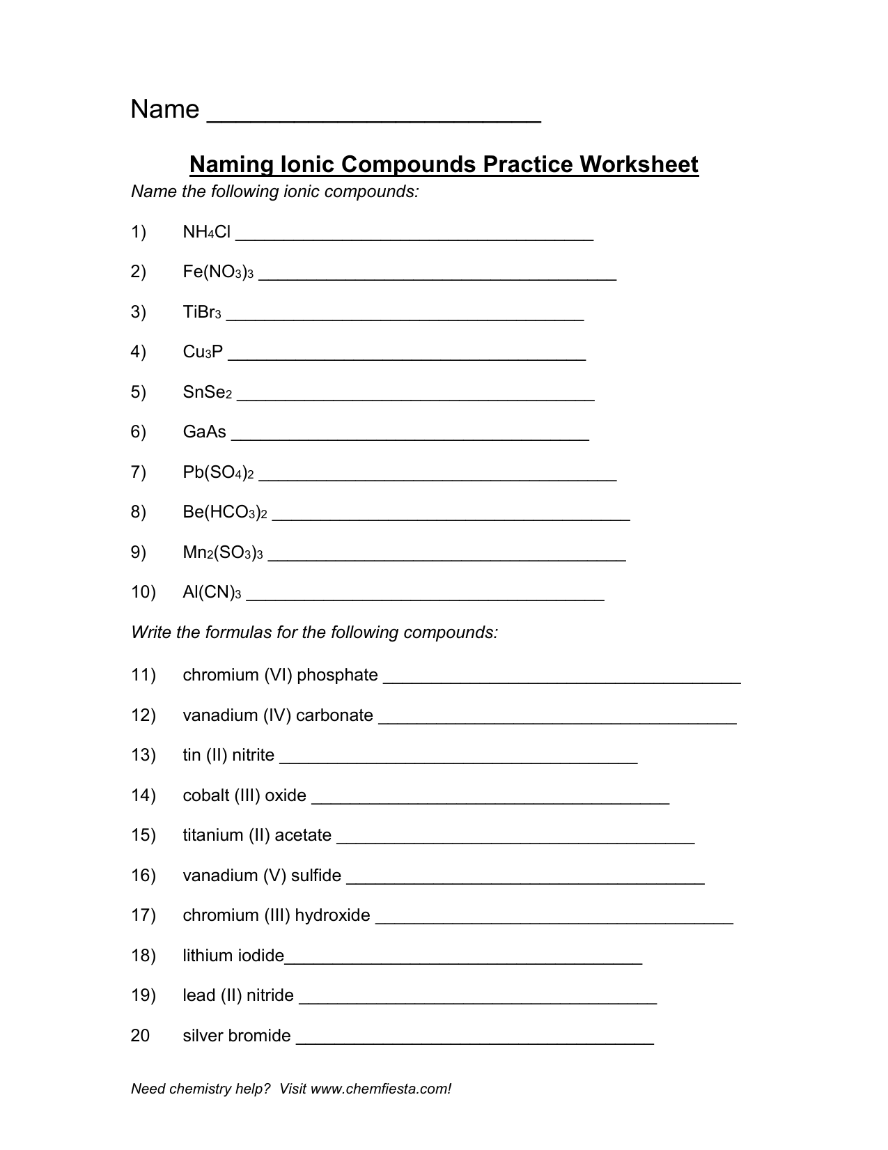 37 Naming Ionic Compounds Practice Worksheet Answer Key Worksheet 