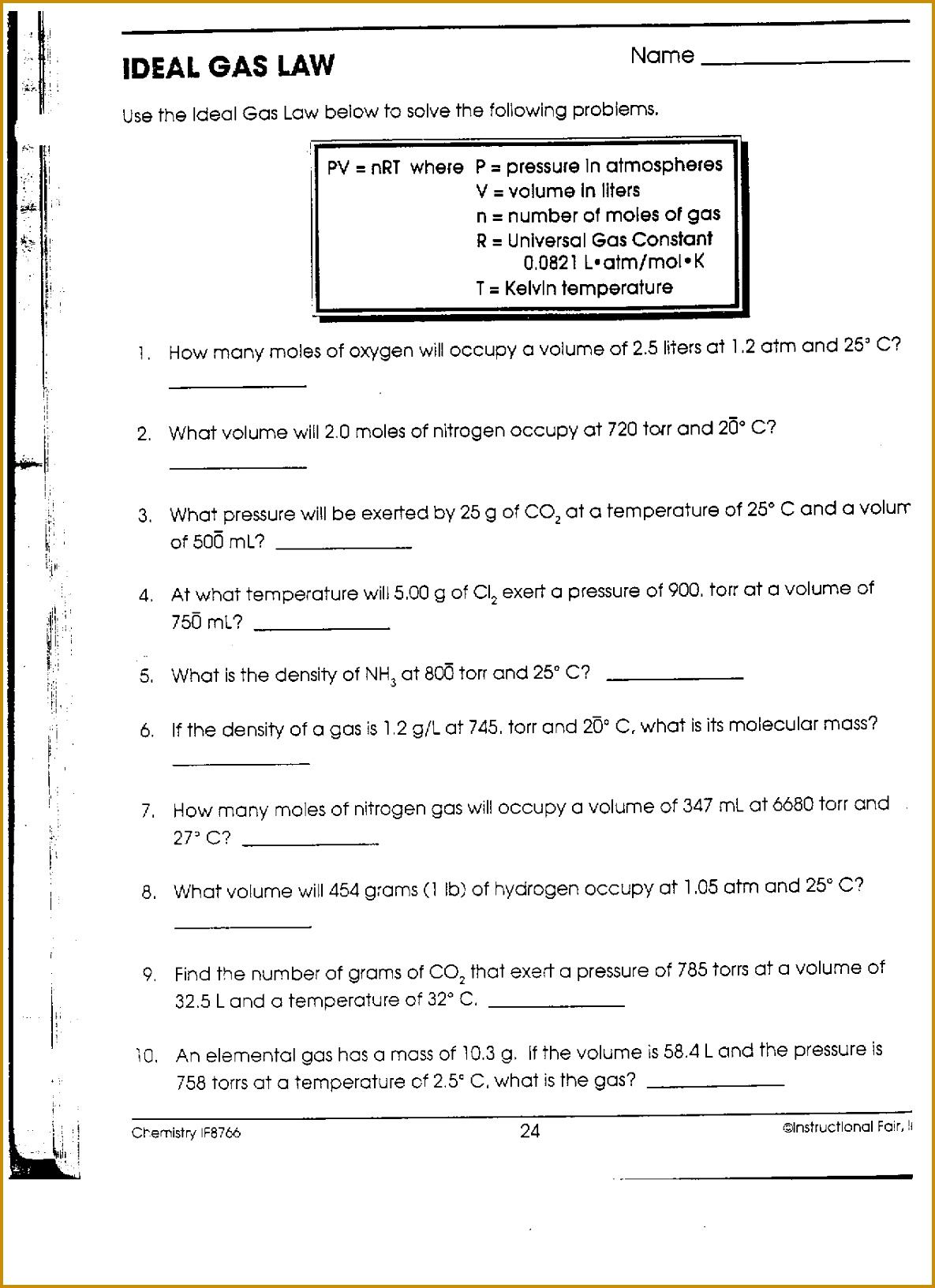 4 Ideal Gas Law Worksheet FabTemplatez