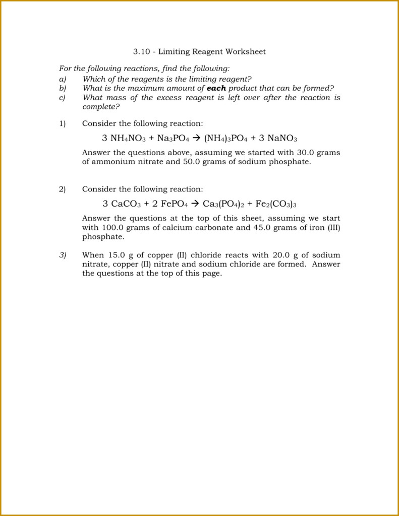 4 Limiting Reactant Worksheet FabTemplatez