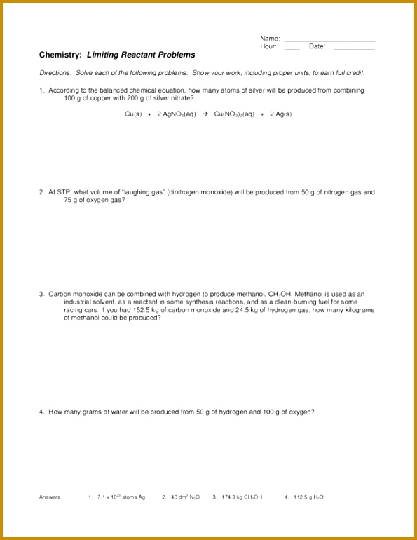 4 Limiting Reagent Worksheet FabTemplatez