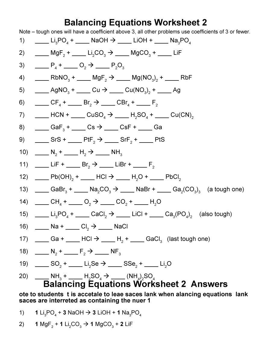 49 Balancing Chemical Equations Worksheets with Answers Balancing 