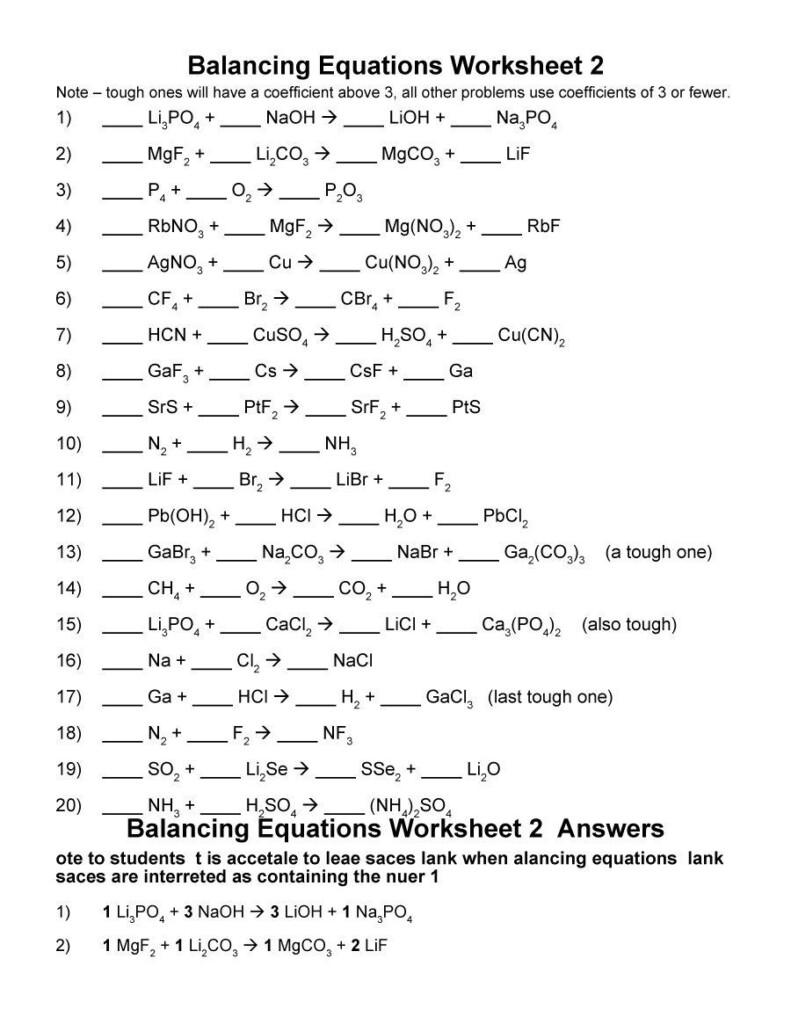 49 Balancing Chemical Equations Worksheets with Answers Balancing 