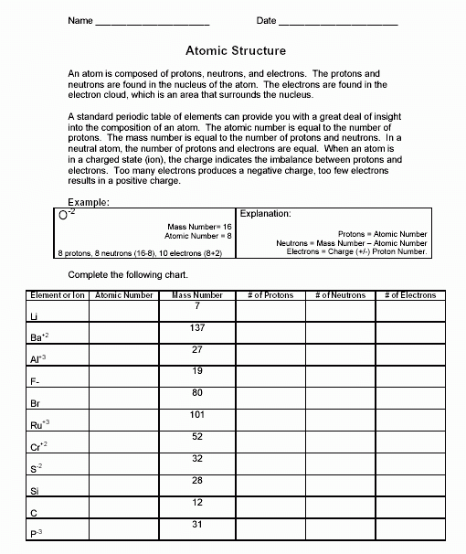 50 Atomic Structure Worksheet Answers Chessmuseum Template Library