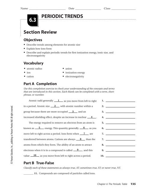 6 3 Periodic Trends Worksheet Answers Worksheet