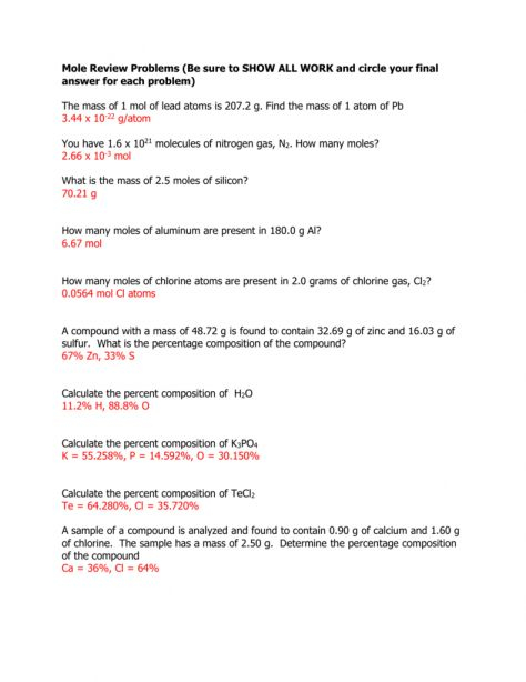 8 Moles Worksheet Answers Key With Work Work Answer Keys 