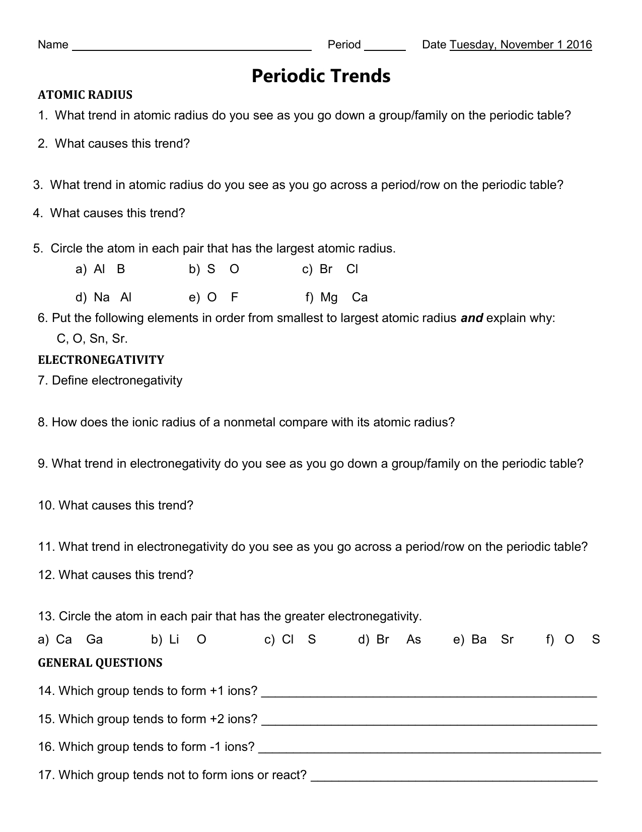 8 Pics Trends Of The Periodic Table Worksheet Part 1 Answer Key And