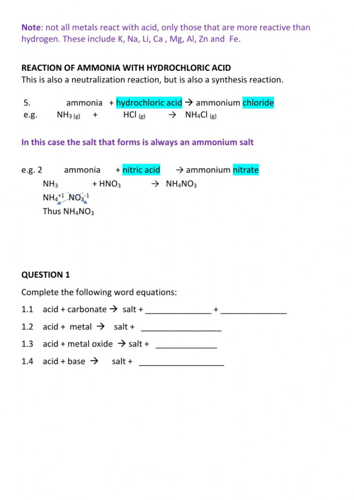Acids And Bases Worksheet 1 Worksheet