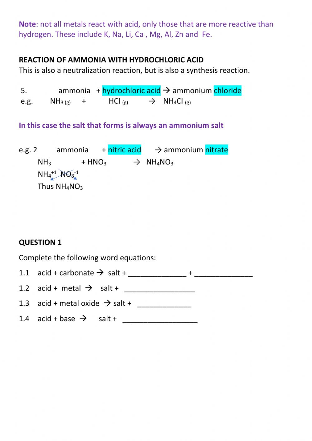 Acids And Bases Worksheet 1 Worksheet