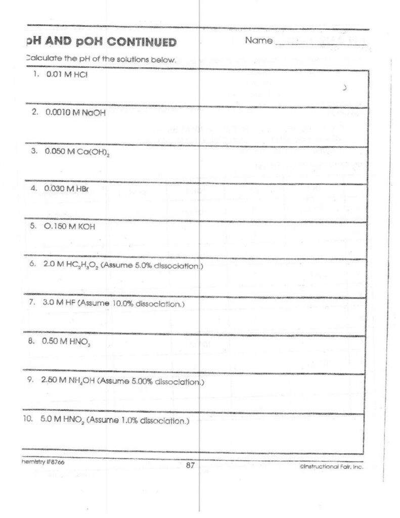 Acids And Bases Worksheet Chemistry Briefencounters