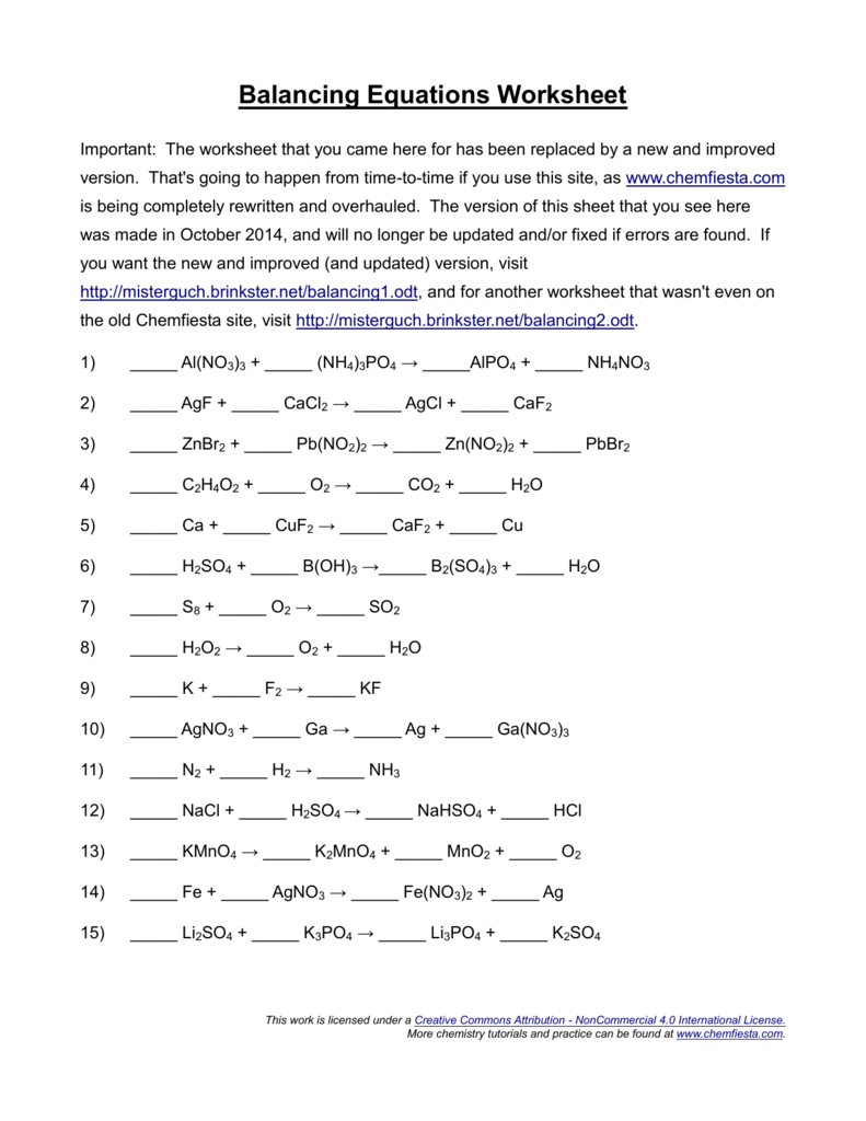 Answer Key Balancing Chemical Equations Worksheet 100 Free Balanced 