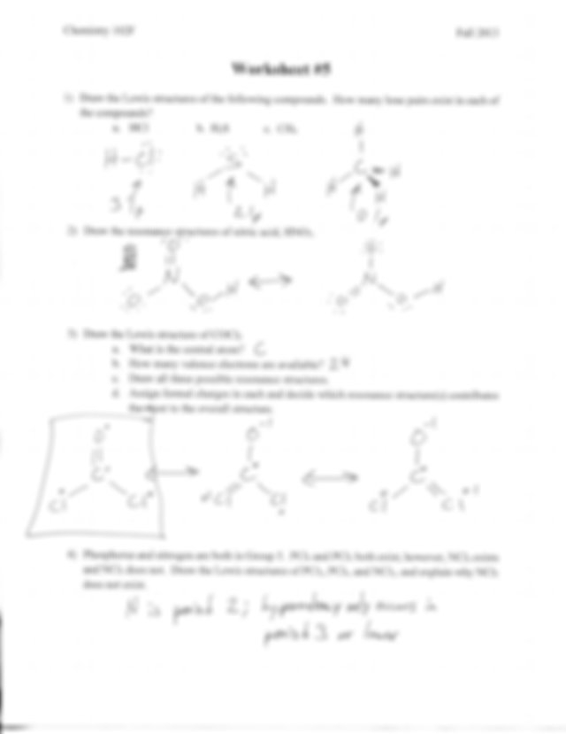 Answers Worksheet 5 Chemistry 102F Fall 2013 Worksheet 5 1 Draw The