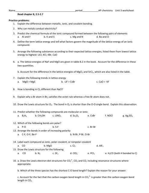 Ap Unit 3 Worksheet Ms Jensen Chemistry