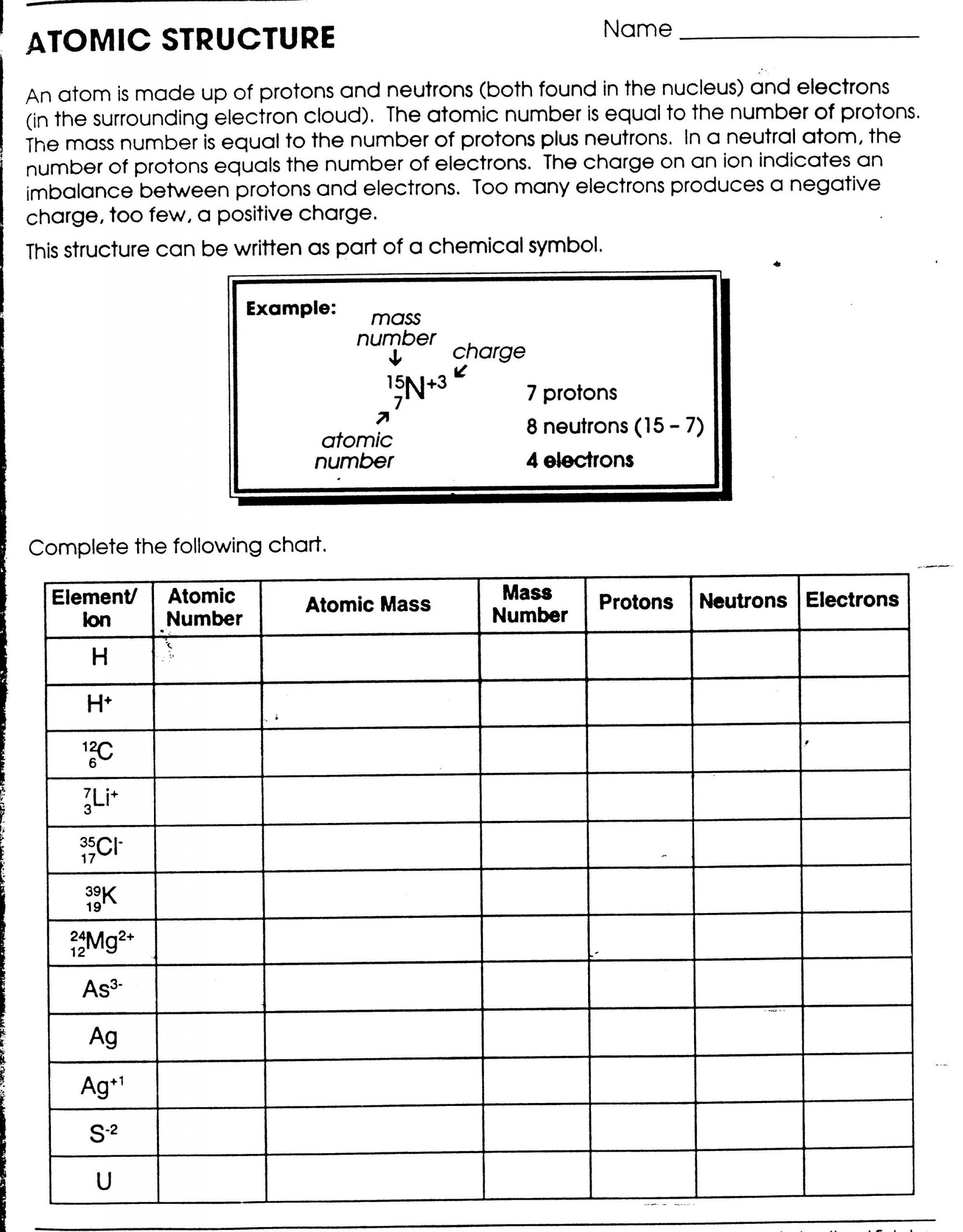 Atomic Number Worksheet Answers Worksheet For Kindergarten