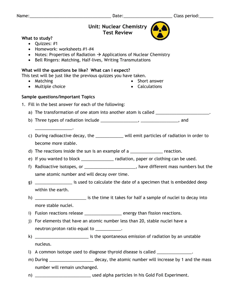 Atomic Structure And Nuclear Chemistry Worksheet Answers Worksheet List