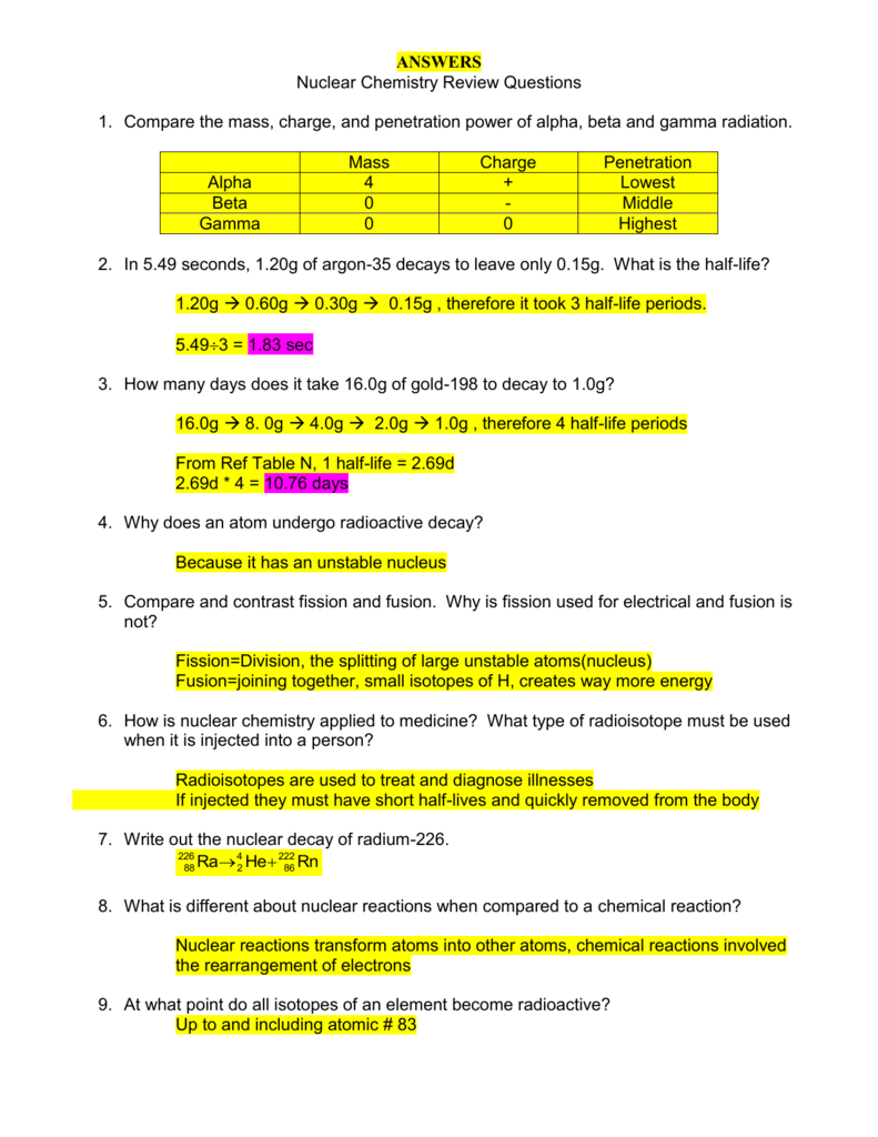 Atomic Structure And Nuclear Chemistry Worksheet Answers Worksheet List