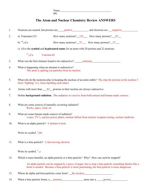 Atomic Structure And Nuclear Chemistry Worksheet Answers Worksheet List