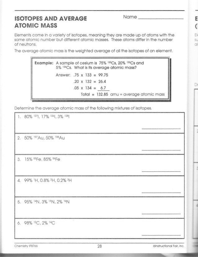 Average Atomic Mass Worksheet Answers Worksheet