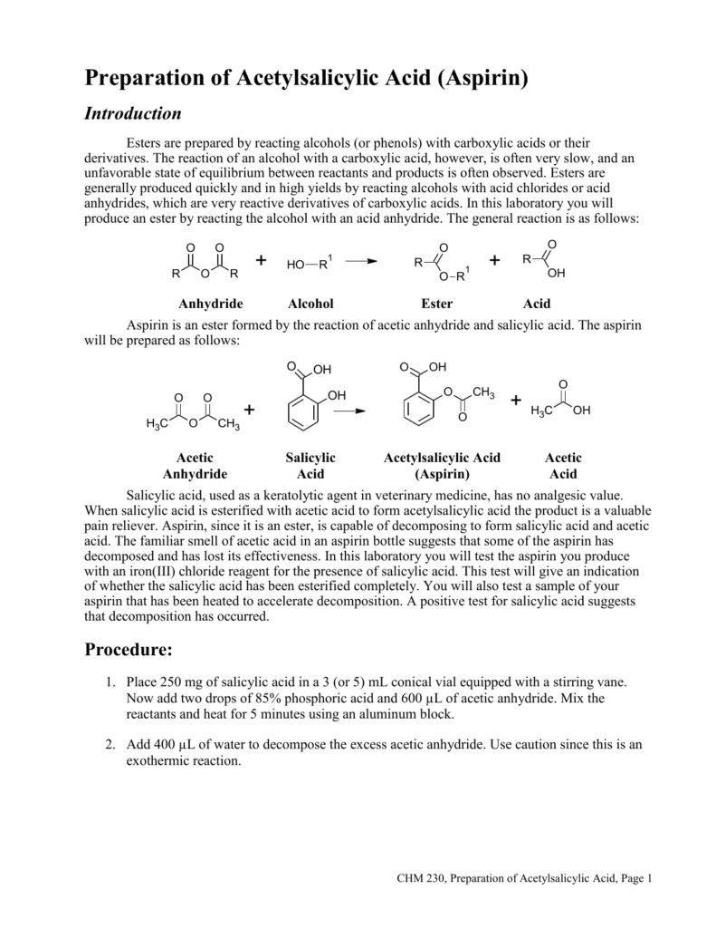 Balanced Chemical Equation For The Preparation Of Aspirin Tessshebaylo