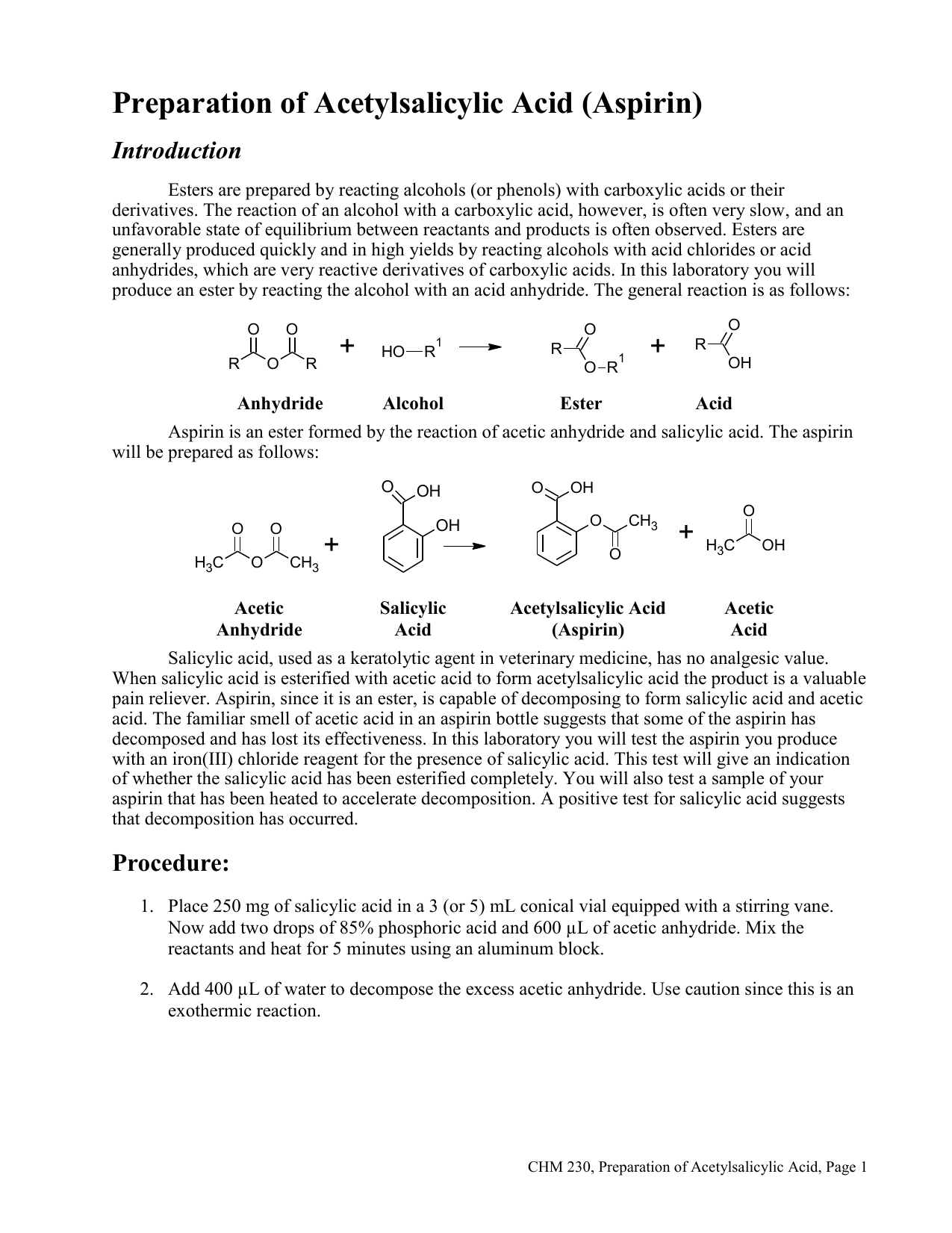 Balanced Chemical Equation For The Preparation Of Aspirin Tessshebaylo