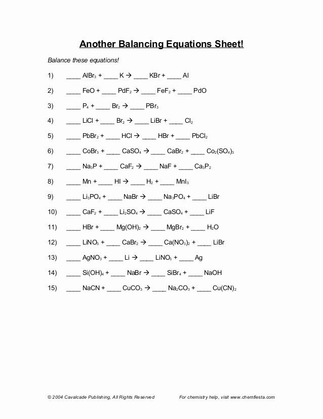 Balancing Chemical Equations Homework Sheet Grade 10 Science Answers 