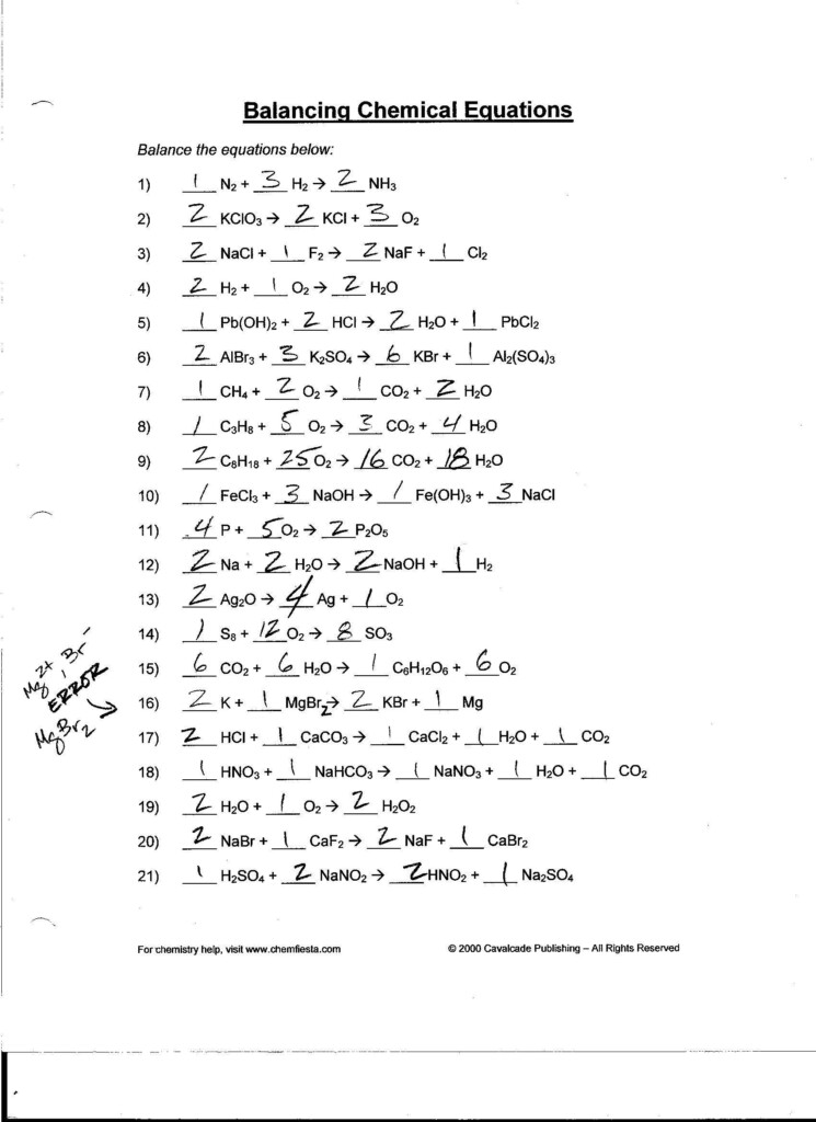 Balancing Chemical Equations Worksheet 2 Answers Ivuyteq