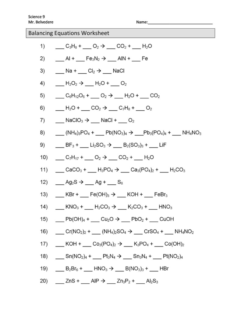 Balancing Chemical Equations Worksheet Grade 12 Printable Worksheets 