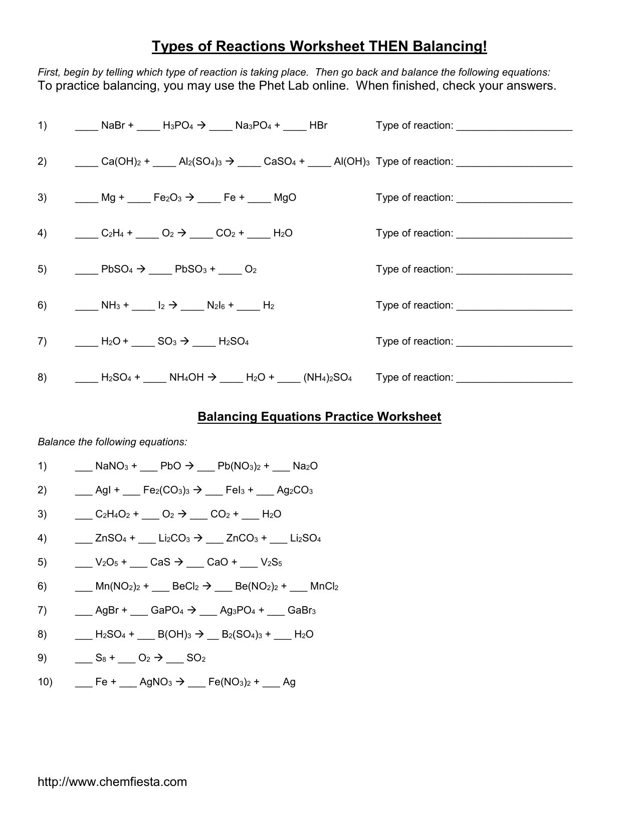 Balancing Chemical Equations Worksheet Pdf Briefencounters