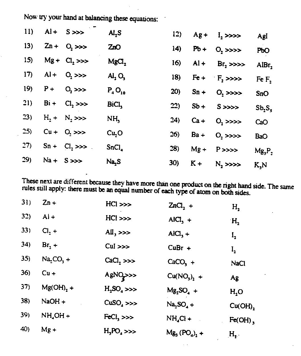 Balancing Chemical Equations Worksheets Grade 11