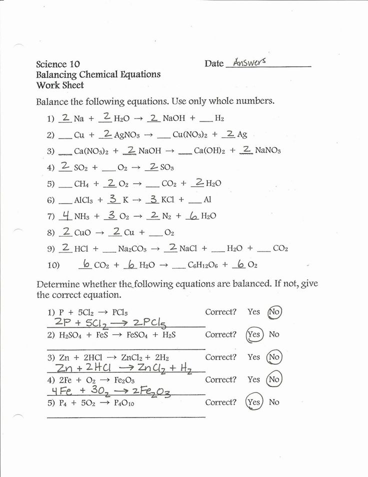 Balancing Equations Worksheet Answer Key Balancing Chemical Equations