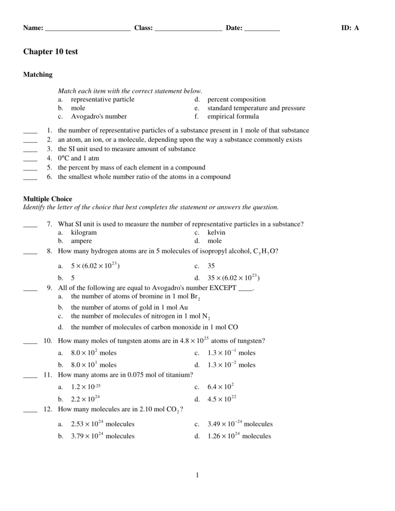 Bestseller Chapter 10 The Mole Worksheet Answers