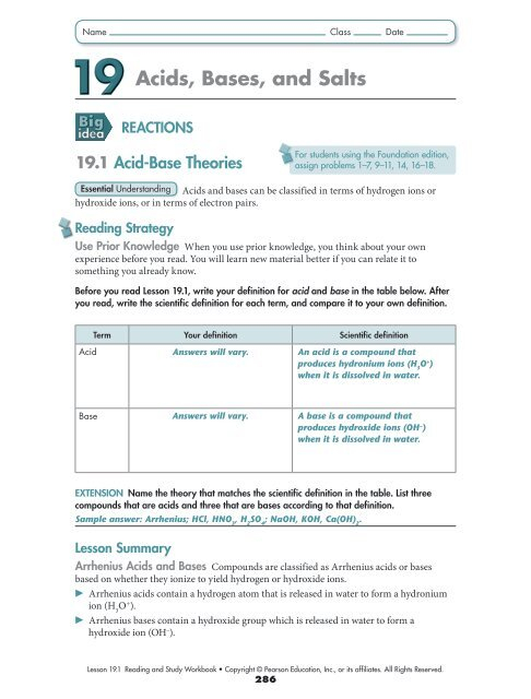 Bestseller Chemical Reactions Workbook Answers Pearson Education