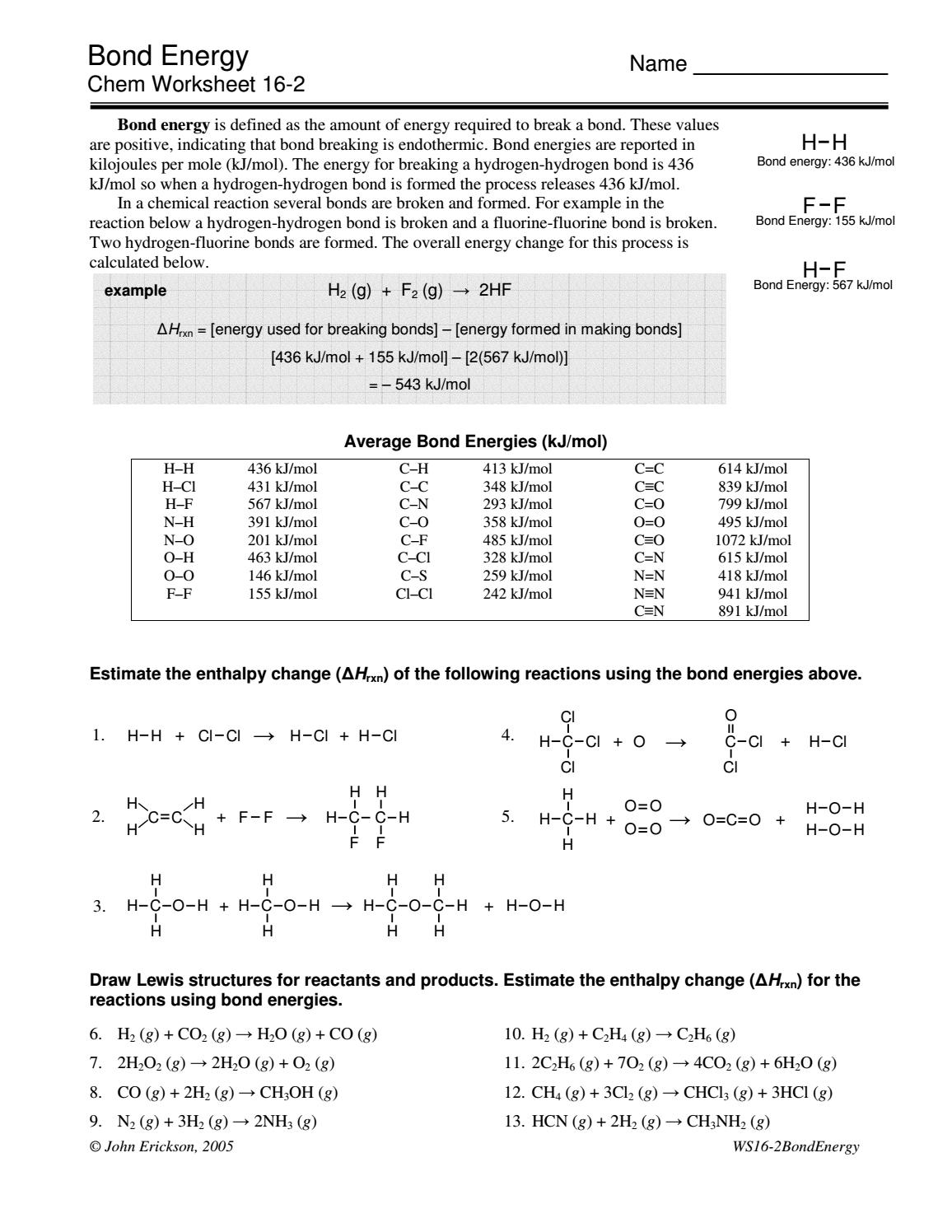 Bond Energy Worksheets By Olivia Hunter Issuu