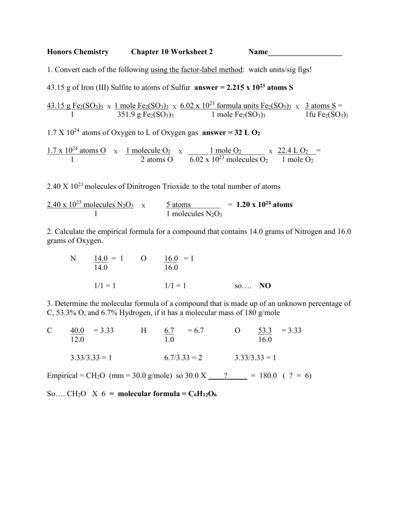 Chapter 10 Worksheet 2 KEY 